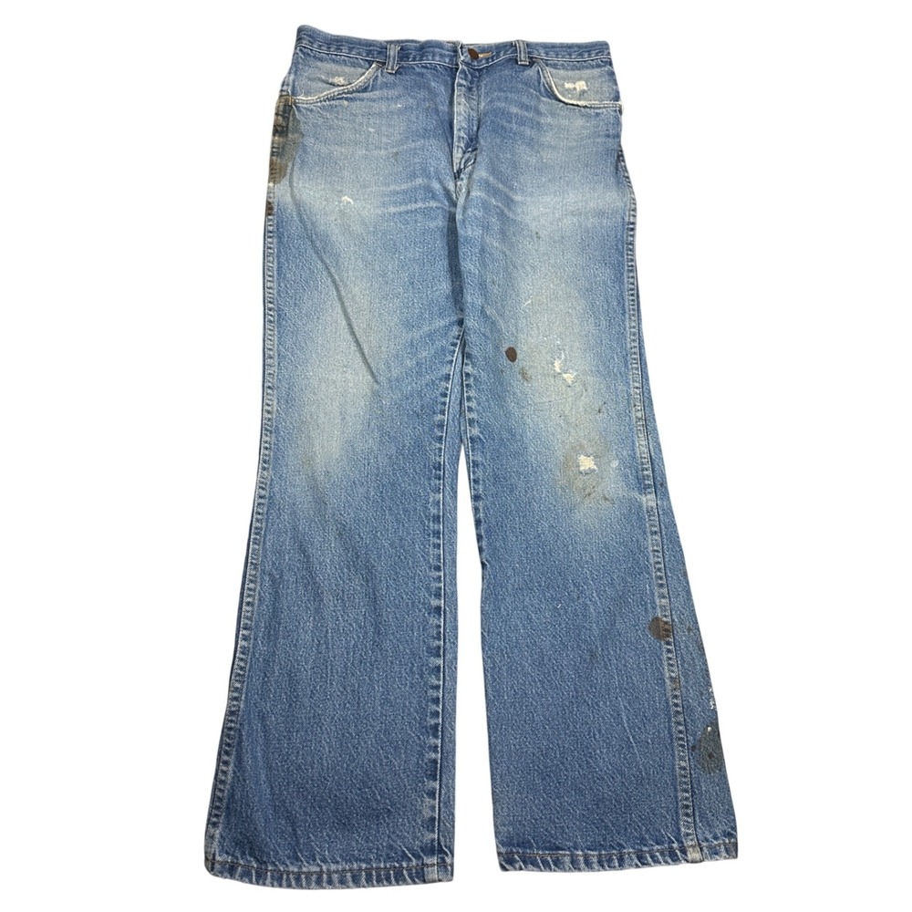 Vintage 70s BANDO Rustler Blue Denim Jeans Distressed Workwear 34x30 Costa Rica